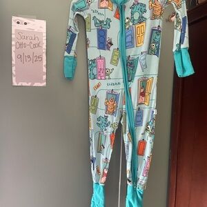 Little Sleepies Monsters Print Kids Footie - Teal and Multicolor